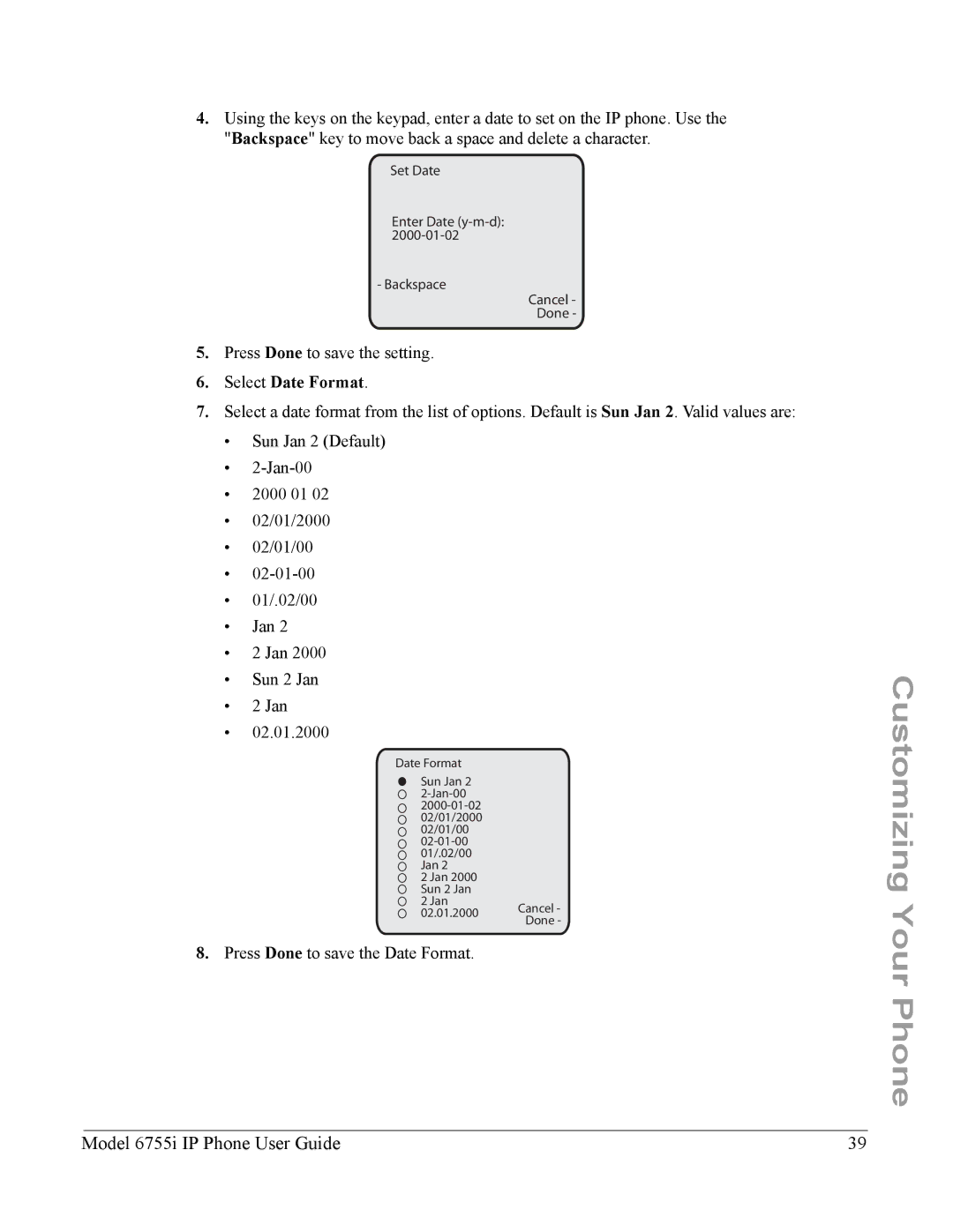 Aastra Telecom 6755i manual Select Date Format 