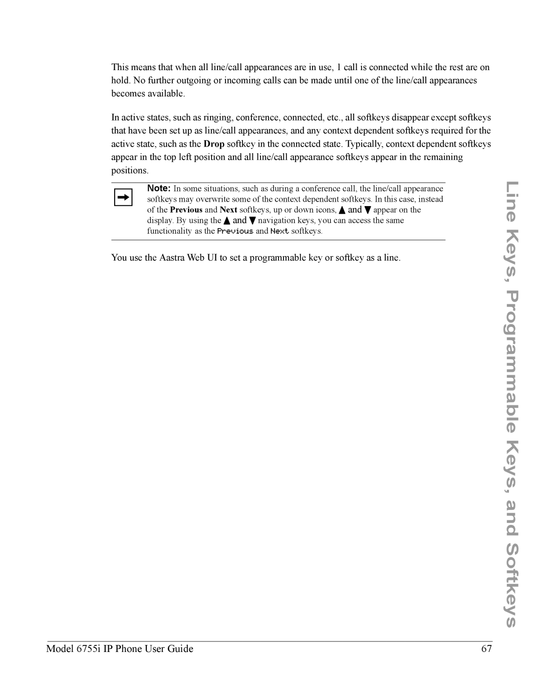Aastra Telecom 6755i manual Line Keys, Programmable Keys, and Softkeys 
