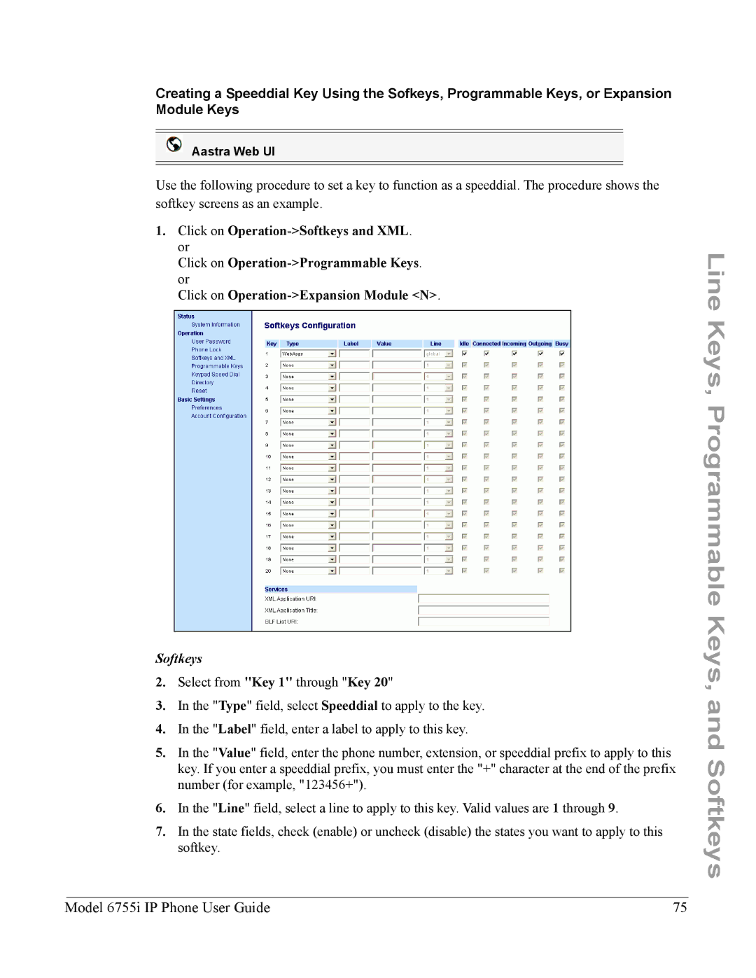 Aastra Telecom 6755i manual Softkeys 