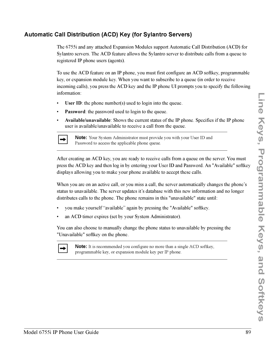 Aastra Telecom 6755i manual Automatic Call Distribution ACD Key for Sylantro Servers 