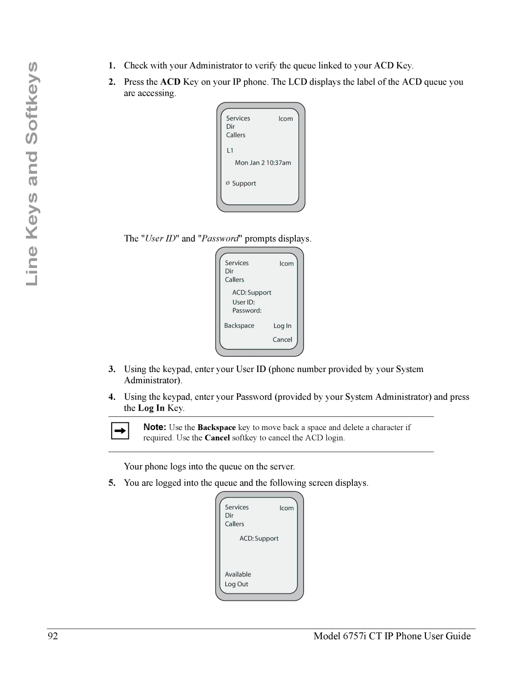 Aastra Telecom 6757I CT manual User ID and Password prompts displays 