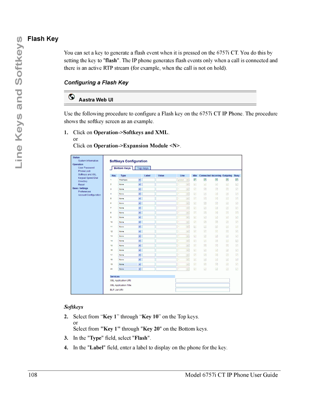 Aastra Telecom 6757I CT manual Model 6757i CT IP Phone User Guide, Configuring a Flash Key 