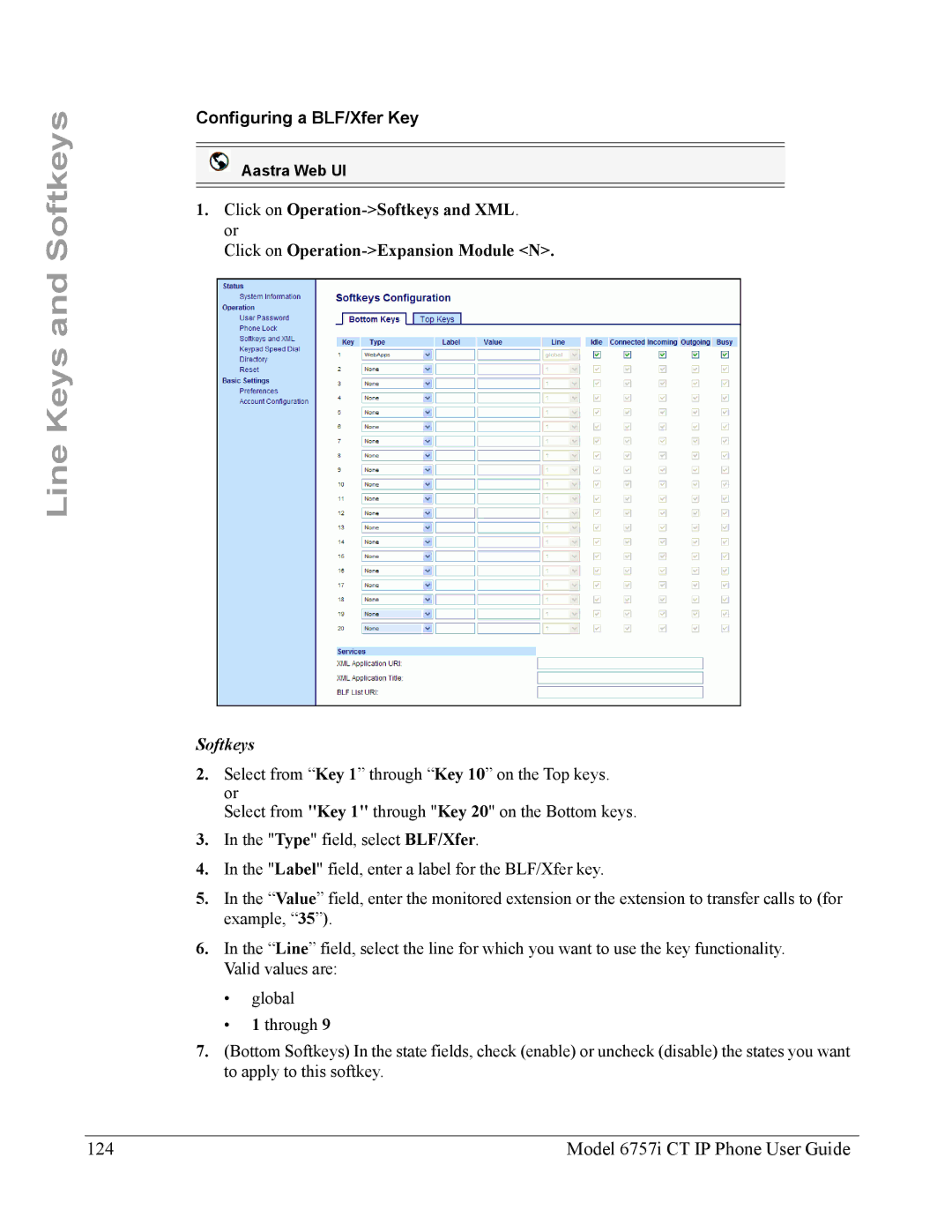 Aastra Telecom 6757I CT manual Model 6757i CT IP Phone User Guide, Configuring a BLF/Xfer Key 