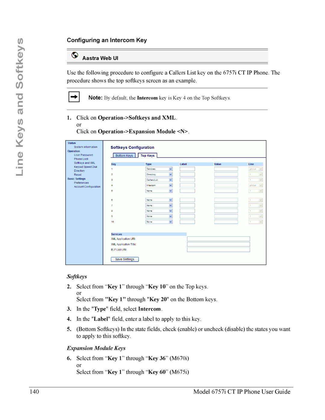 Aastra Telecom 6757I CT manual Model 6757i CT IP Phone User Guide, Configuring an Intercom Key 