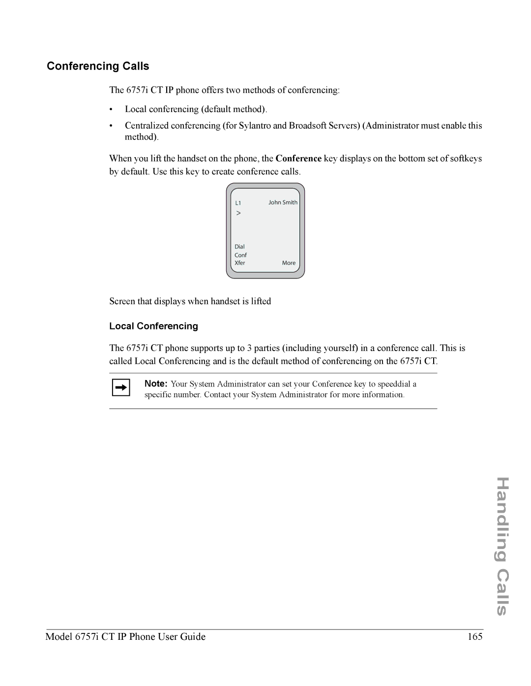 Aastra Telecom 6757I CT manual Conferencing Calls, Model 6757i CT IP Phone User Guide 165, Local Conferencing 