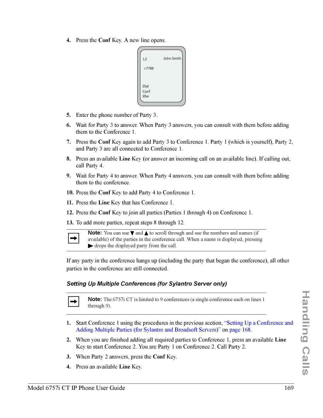 Aastra Telecom 6757I CT Model 6757i CT IP Phone User Guide 169, Setting Up Multiple Conferences for Sylantro Server only 