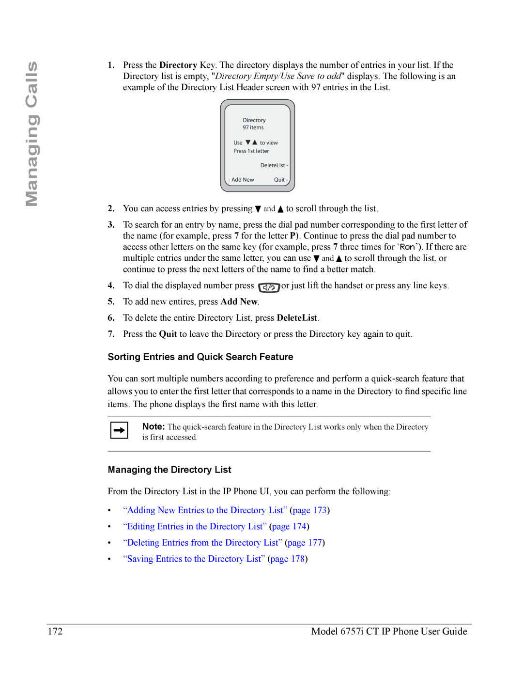 Aastra Telecom 6757I CT manual Model 6757i CT IP Phone User Guide, Sorting Entries and Quick Search Feature 