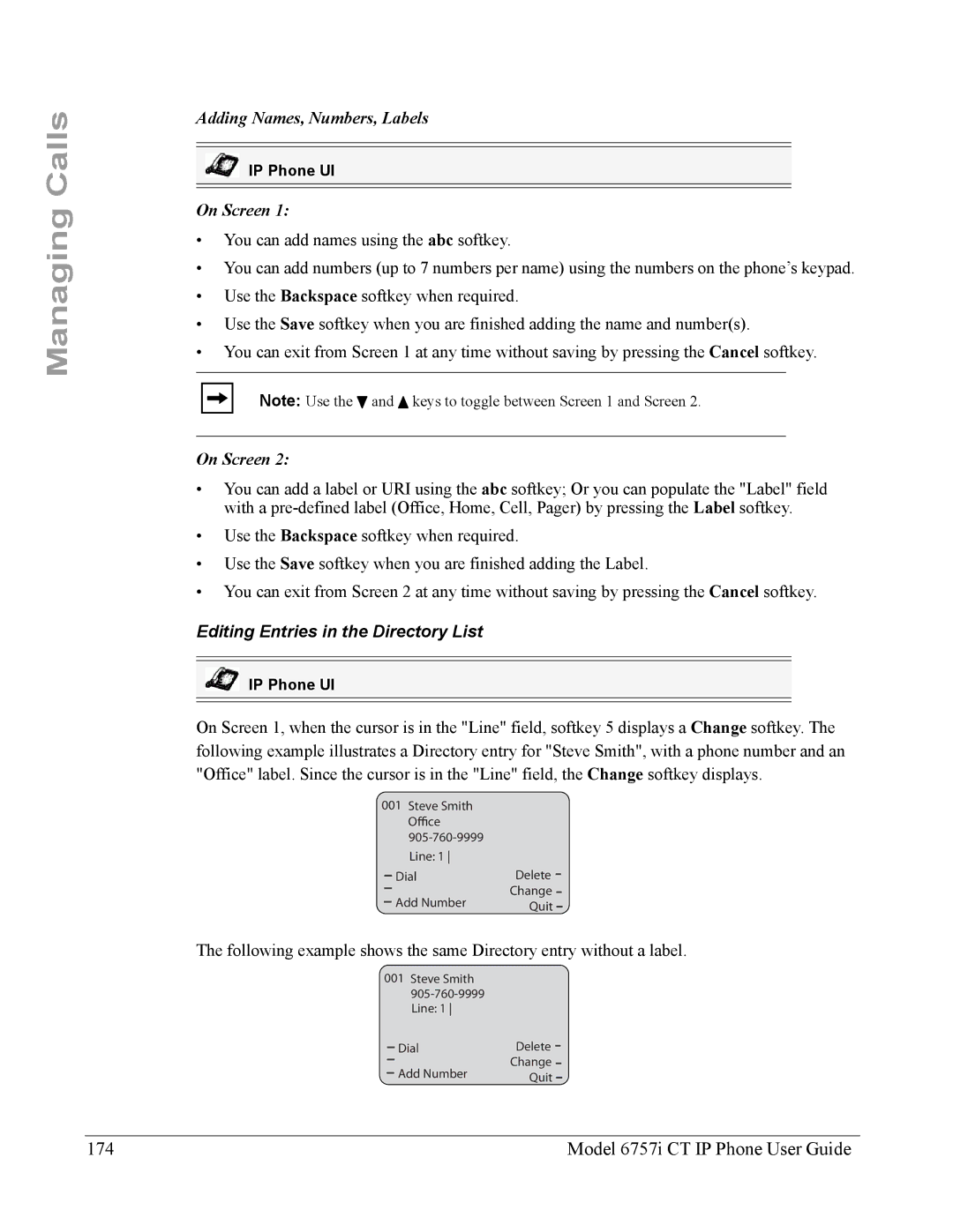 Aastra Telecom 6757I CT manual Model 6757i CT IP Phone User Guide, Editing Entries in the Directory List 