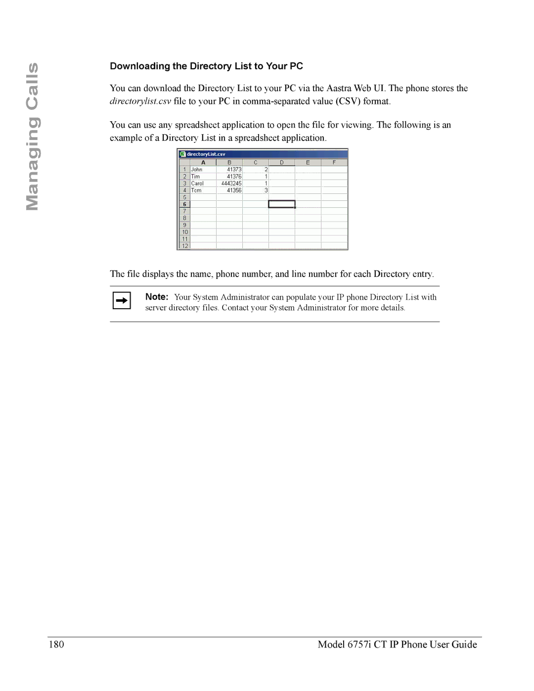 Aastra Telecom 6757I CT manual Model 6757i CT IP Phone User Guide, Downloading the Directory List to Your PC 