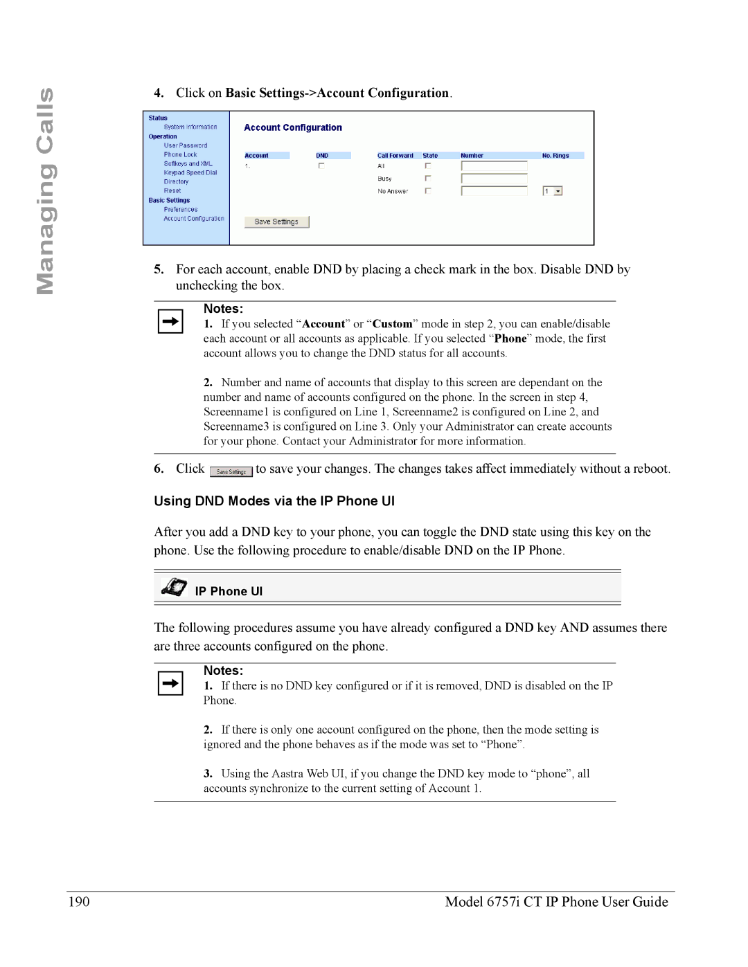 Aastra Telecom 6757I CT manual Model 6757i CT IP Phone User Guide, Click on Basic Settings-Account Configuration 