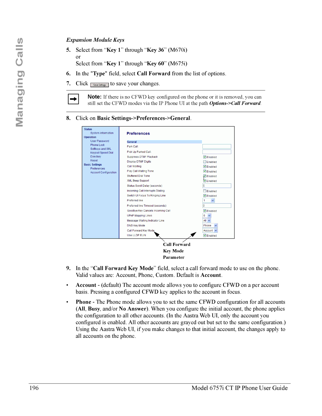 Aastra Telecom 6757I CT manual Model 6757i CT IP Phone User Guide, Click on Basic Settings-Preferences-General 