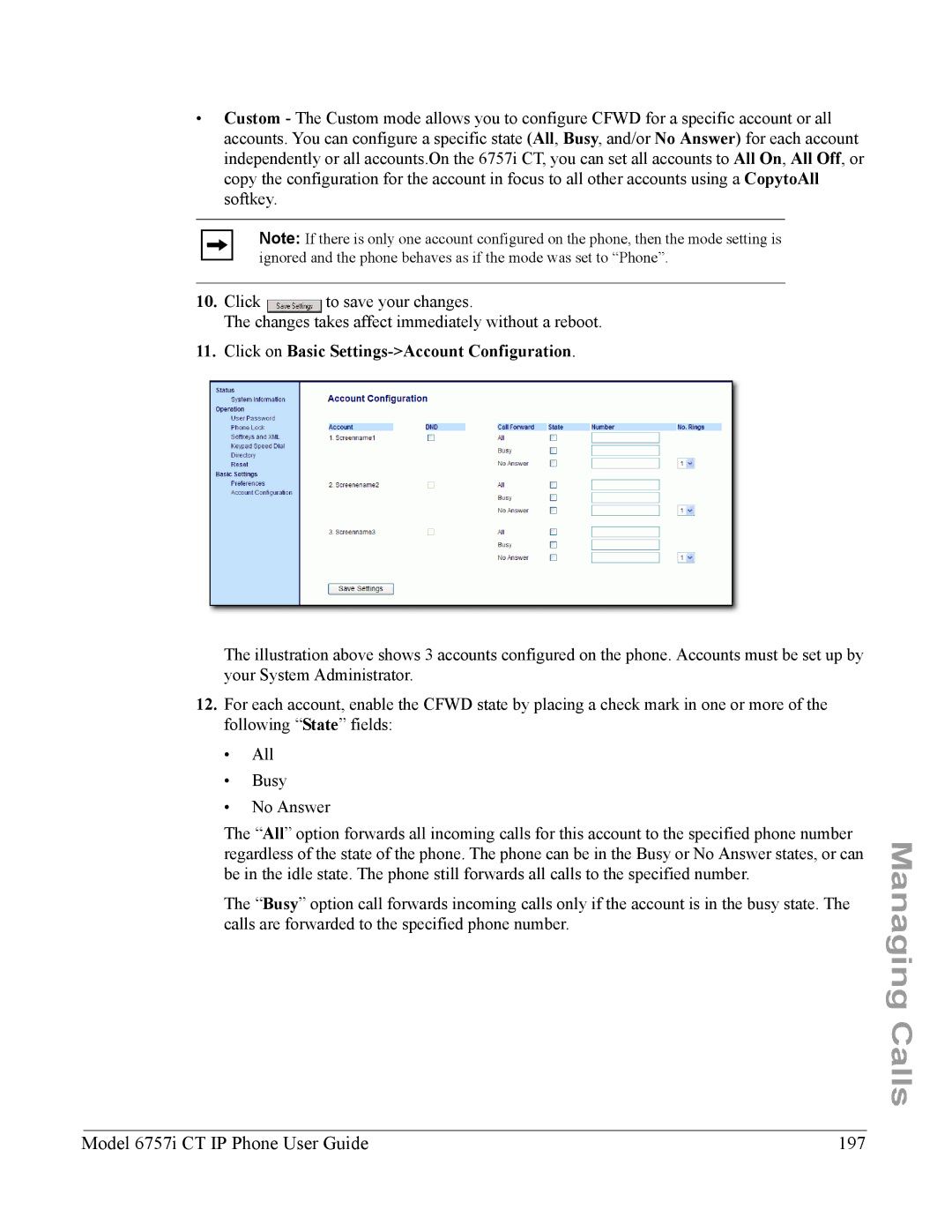 Aastra Telecom 6757I CT manual Model 6757i CT IP Phone User Guide 197, Click To save your changes 