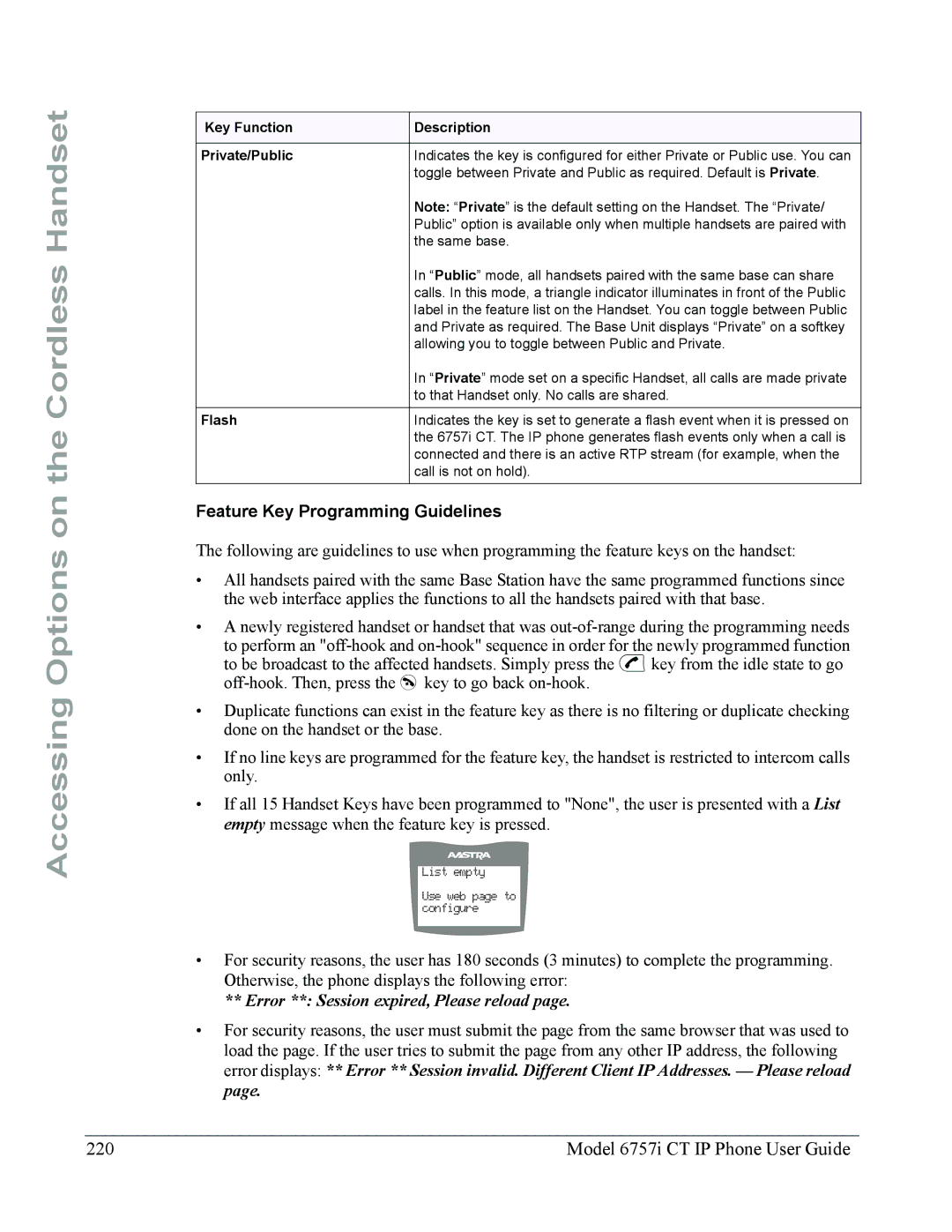 Aastra Telecom 6757I CT manual Model 6757i CT IP Phone User Guide, Feature Key Programming Guidelines 