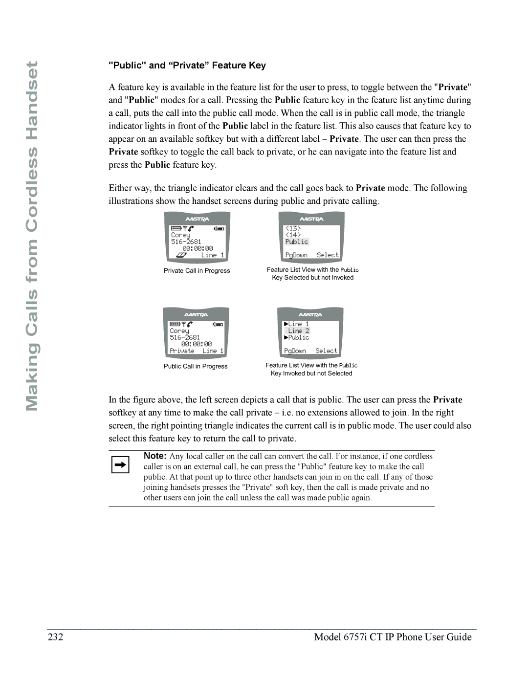 Aastra Telecom 6757I CT manual Model 6757i CT IP Phone User Guide, Public and Private Feature Key 