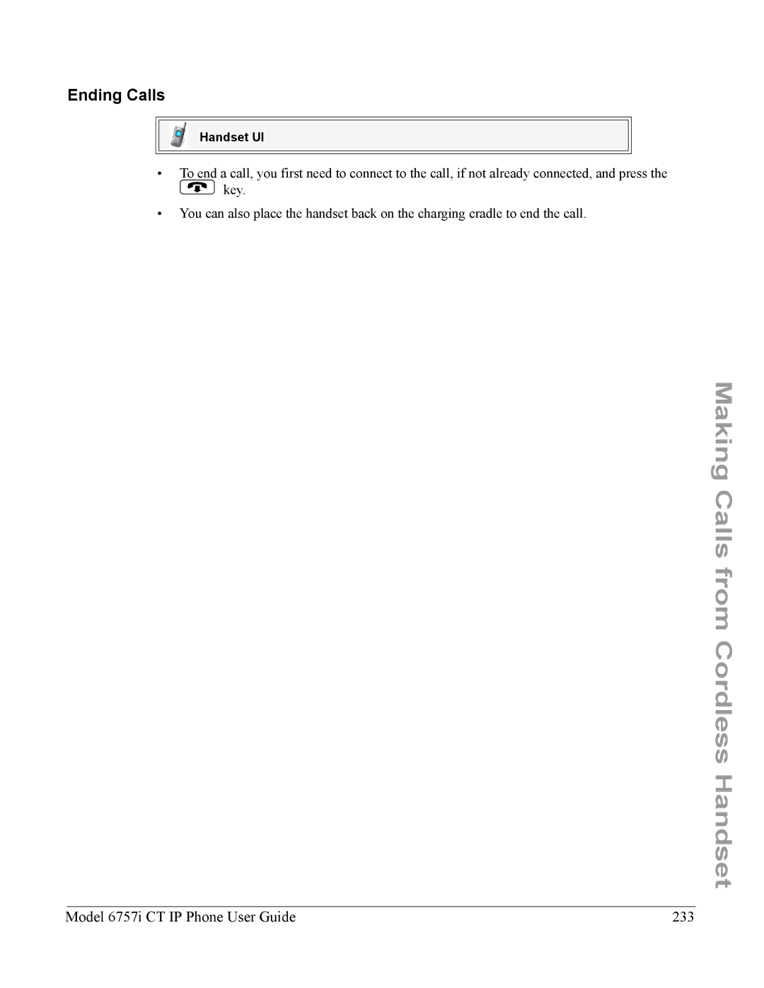 Aastra Telecom 6757I CT manual Ending Calls, Model 6757i CT IP Phone User Guide 233 