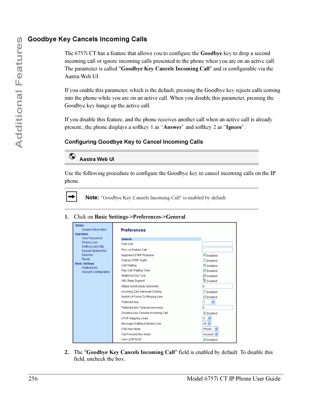 Aastra Telecom 6757I CT manual Goodbye Key Cancels Incoming Calls, Model 6757i CT IP Phone User Guide 