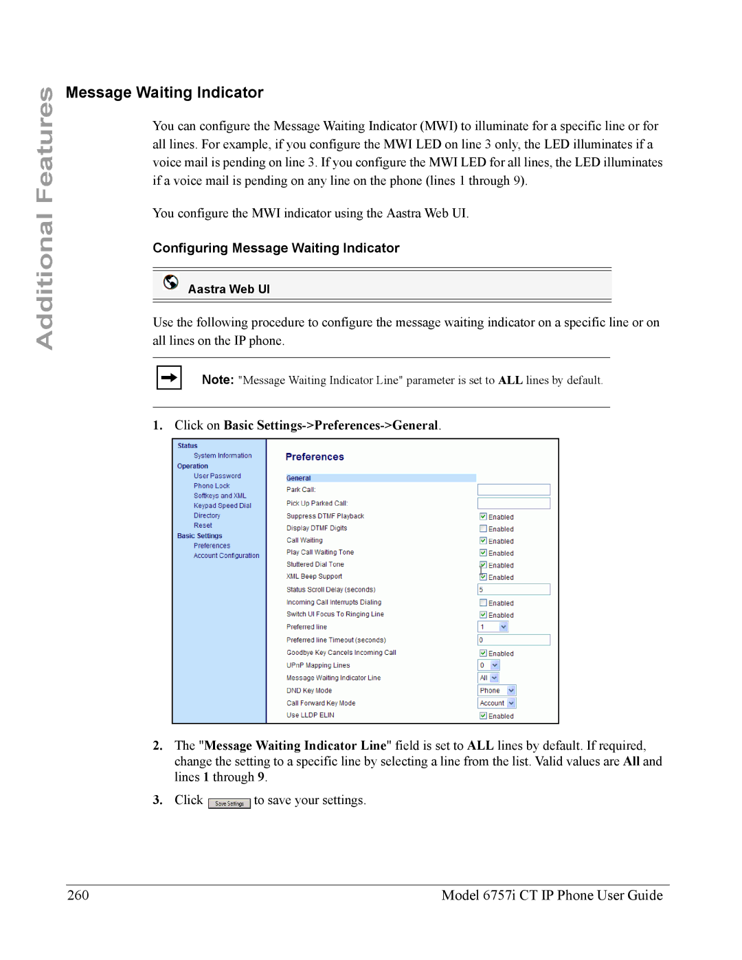 Aastra Telecom 6757I CT manual Message Waiting Indicator, Model 6757i CT IP Phone User Guide 