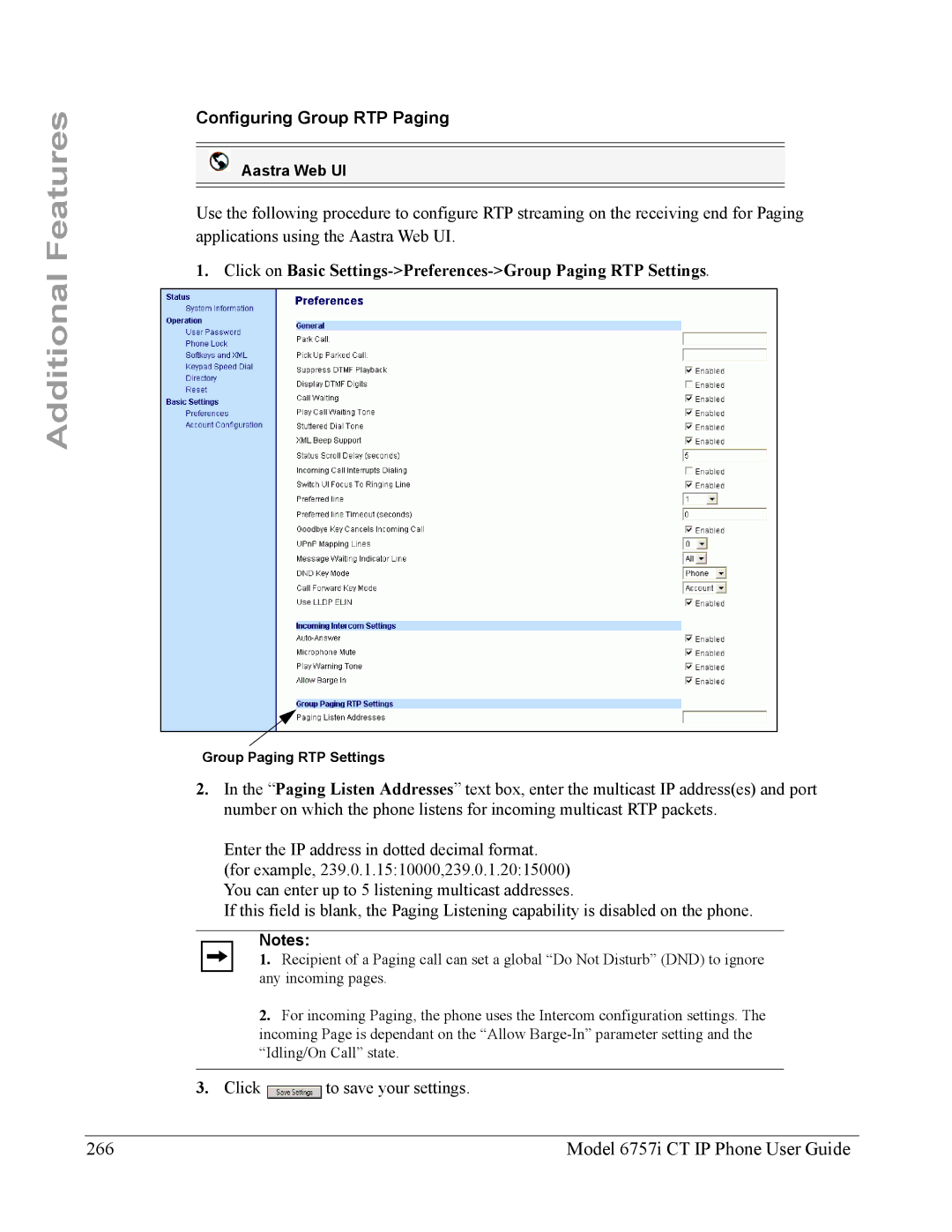 Aastra Telecom 6757I CT manual Model 6757i CT IP Phone User Guide, Configuring Group RTP Paging, Group Paging RTP Settings 