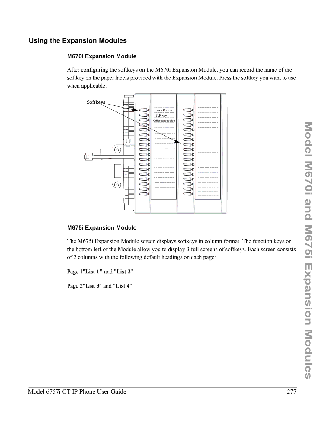 Aastra Telecom 6757I CT manual Using the Expansion Modules, Model 6757i CT IP Phone User Guide 277, M670i Expansion Module 