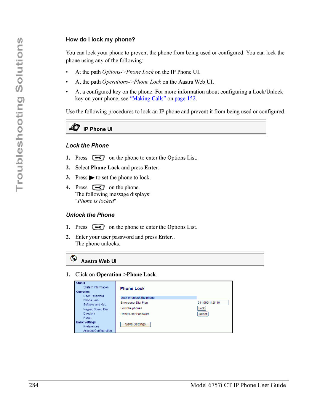 Aastra Telecom 6757I CT manual Model 6757i CT IP Phone User Guide, How do I lock my phone? 