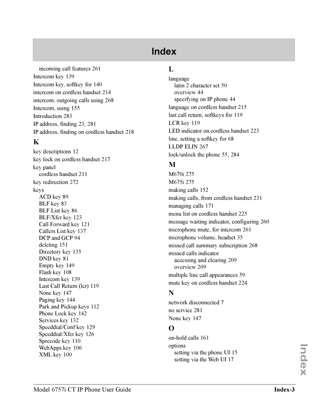 Aastra Telecom 6757I CT manual Index-3 