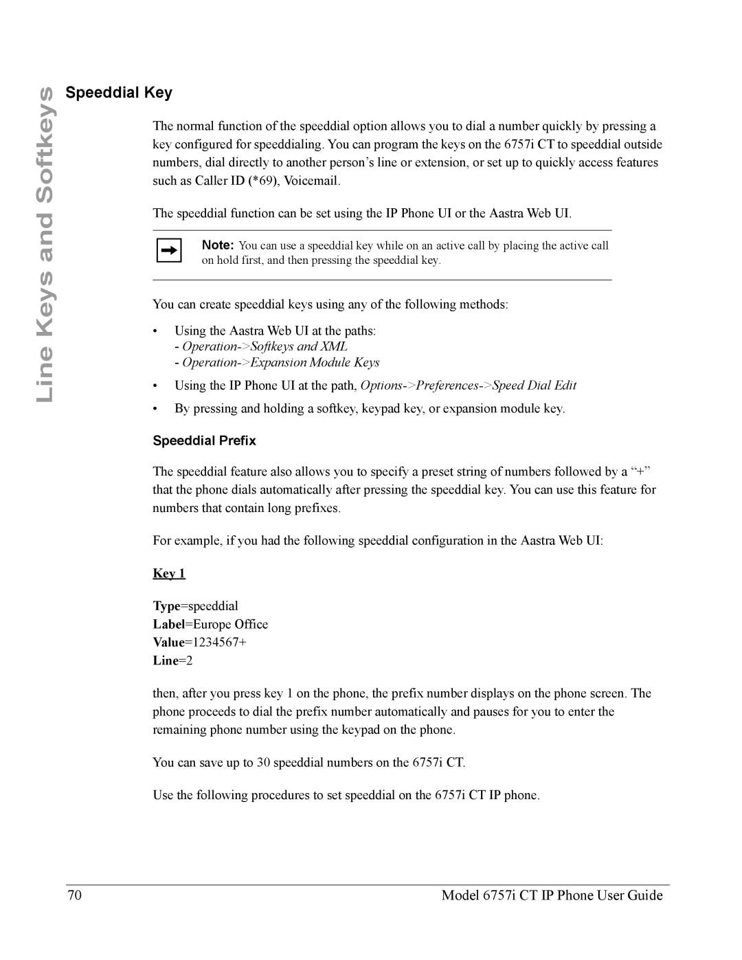 Aastra Telecom 6757I CT manual Speeddial Key, Speeddial Prefix, Line=2 