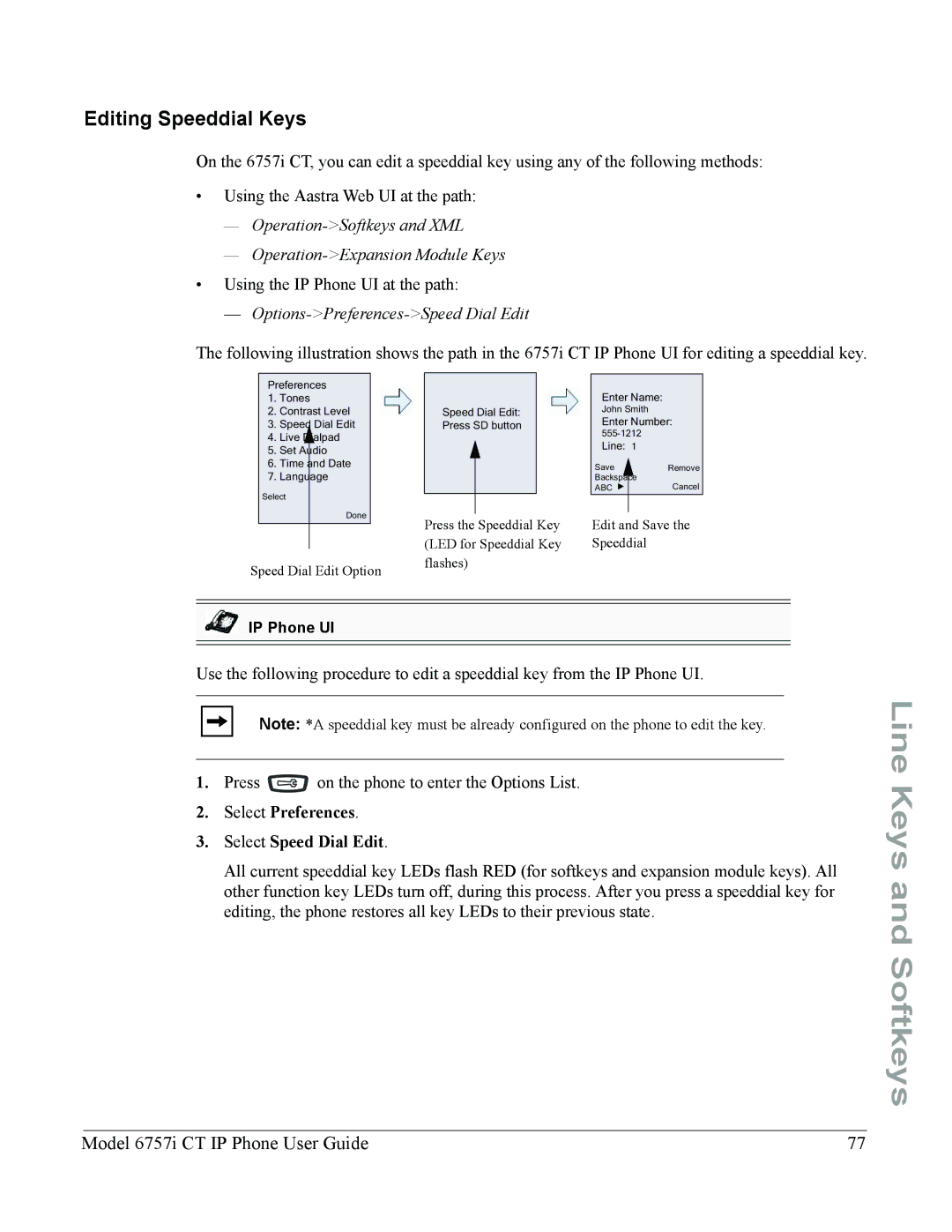 Aastra Telecom 6757I CT manual Editing Speeddial Keys, Select Preferences Select Speed Dial Edit 