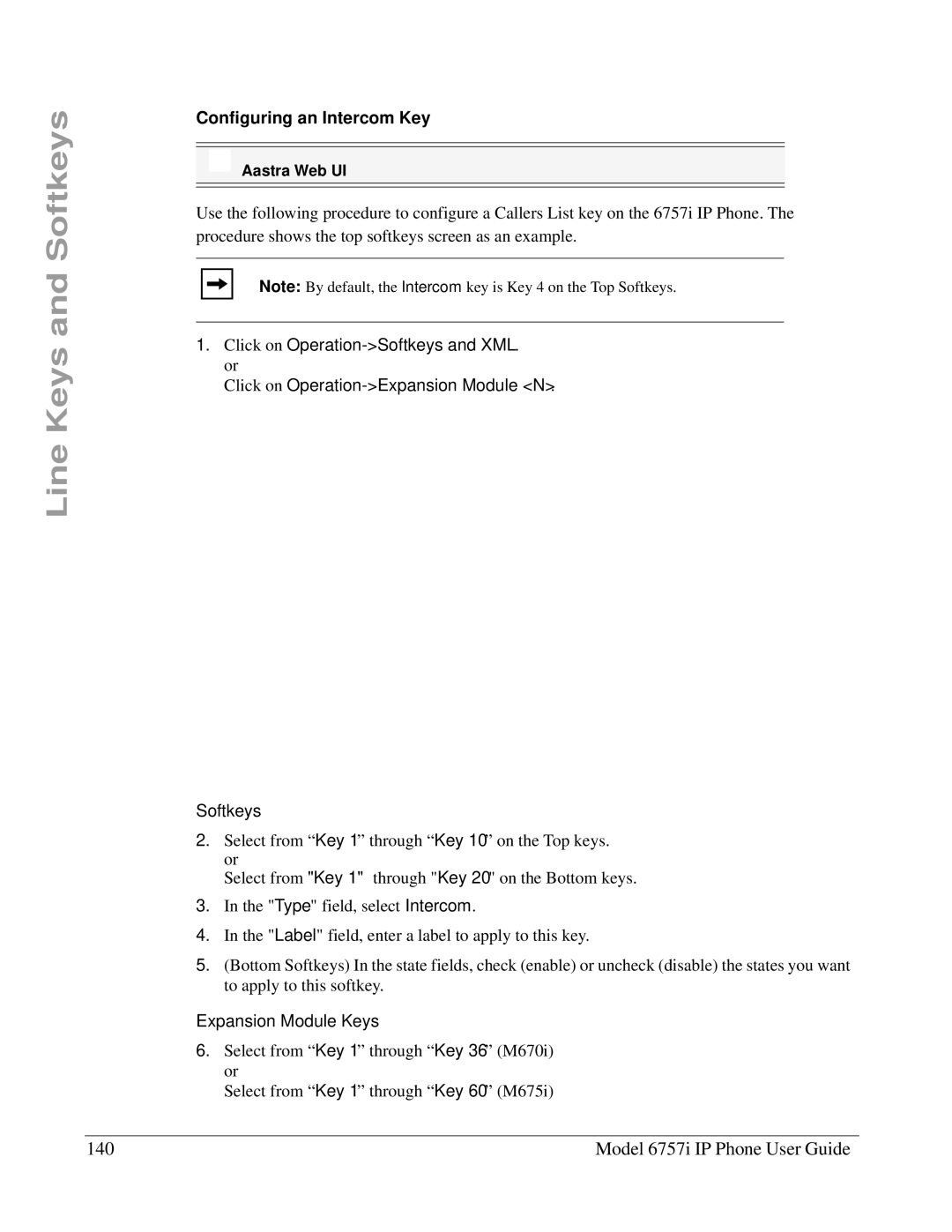 Aastra Telecom 6757I manual Model 6757i IP Phone User Guide, Configuring an Intercom Key 