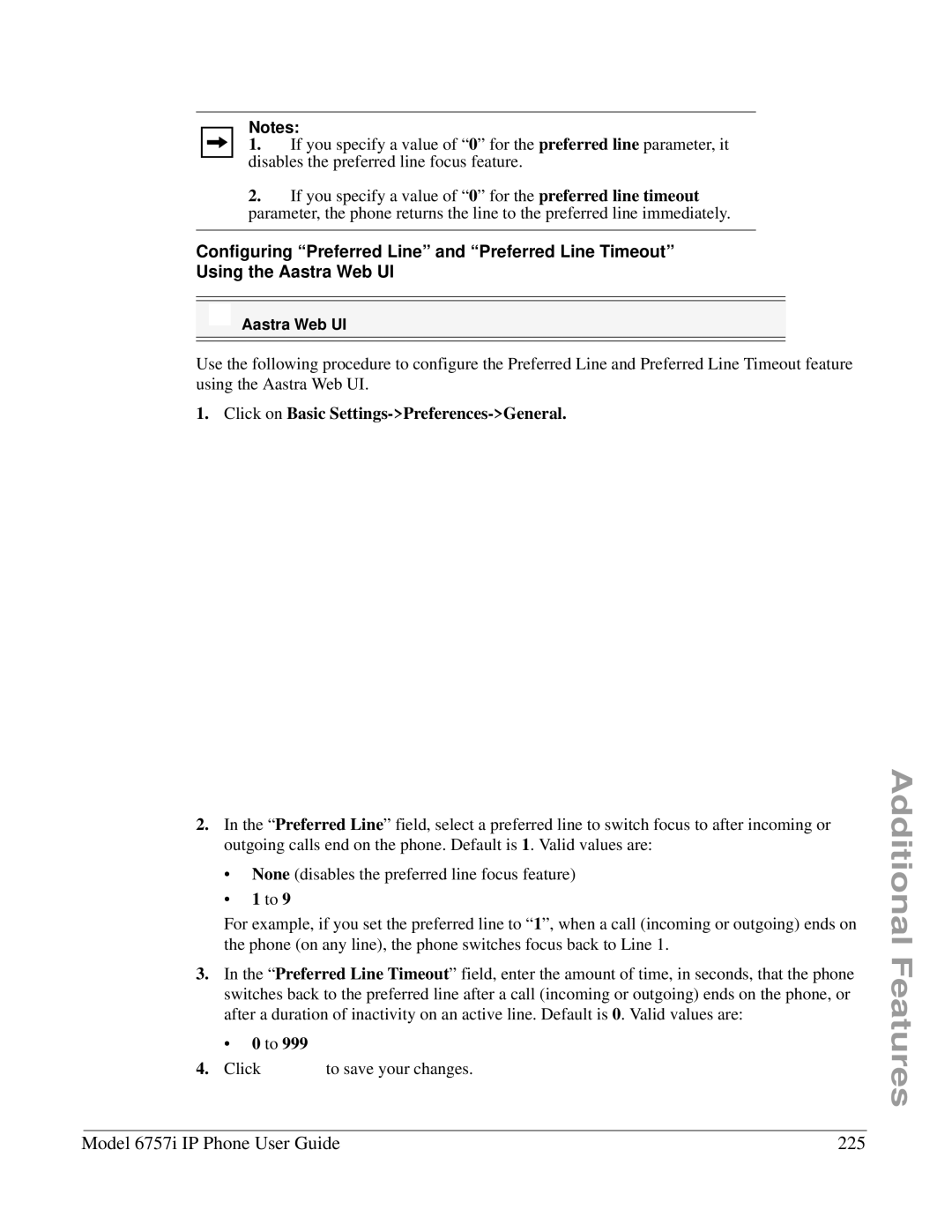 Aastra Telecom 6757I manual Model 6757i IP Phone User Guide 225 