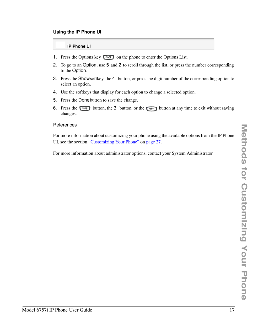 Aastra Telecom 6757I manual Using the IP Phone UI, References 