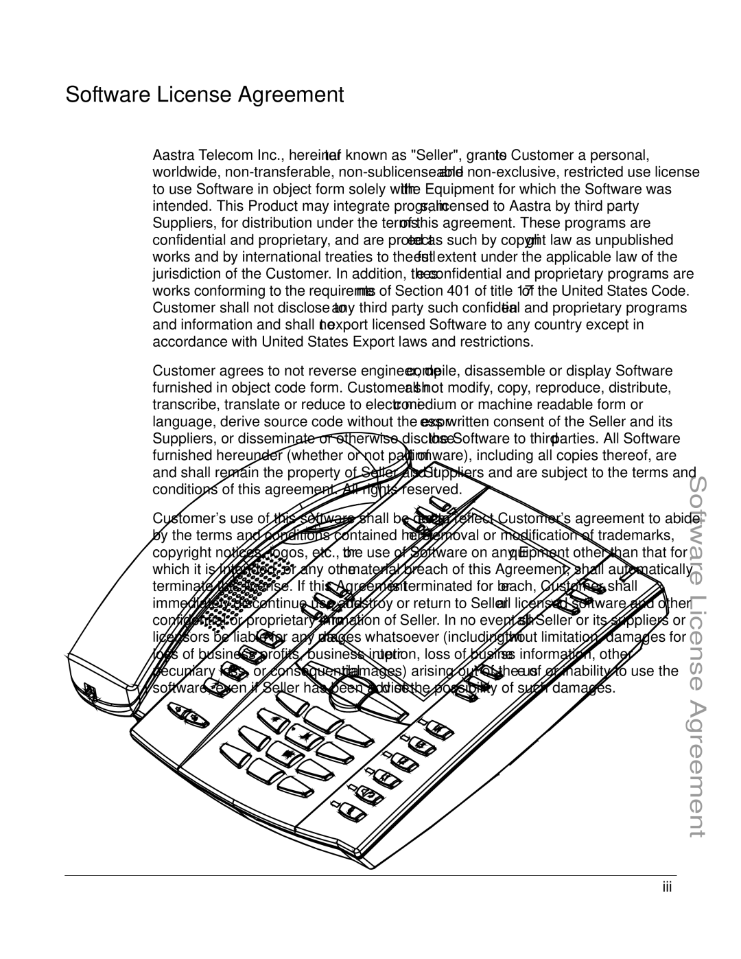 Aastra Telecom 6757I manual Software License Agreement, Iii 