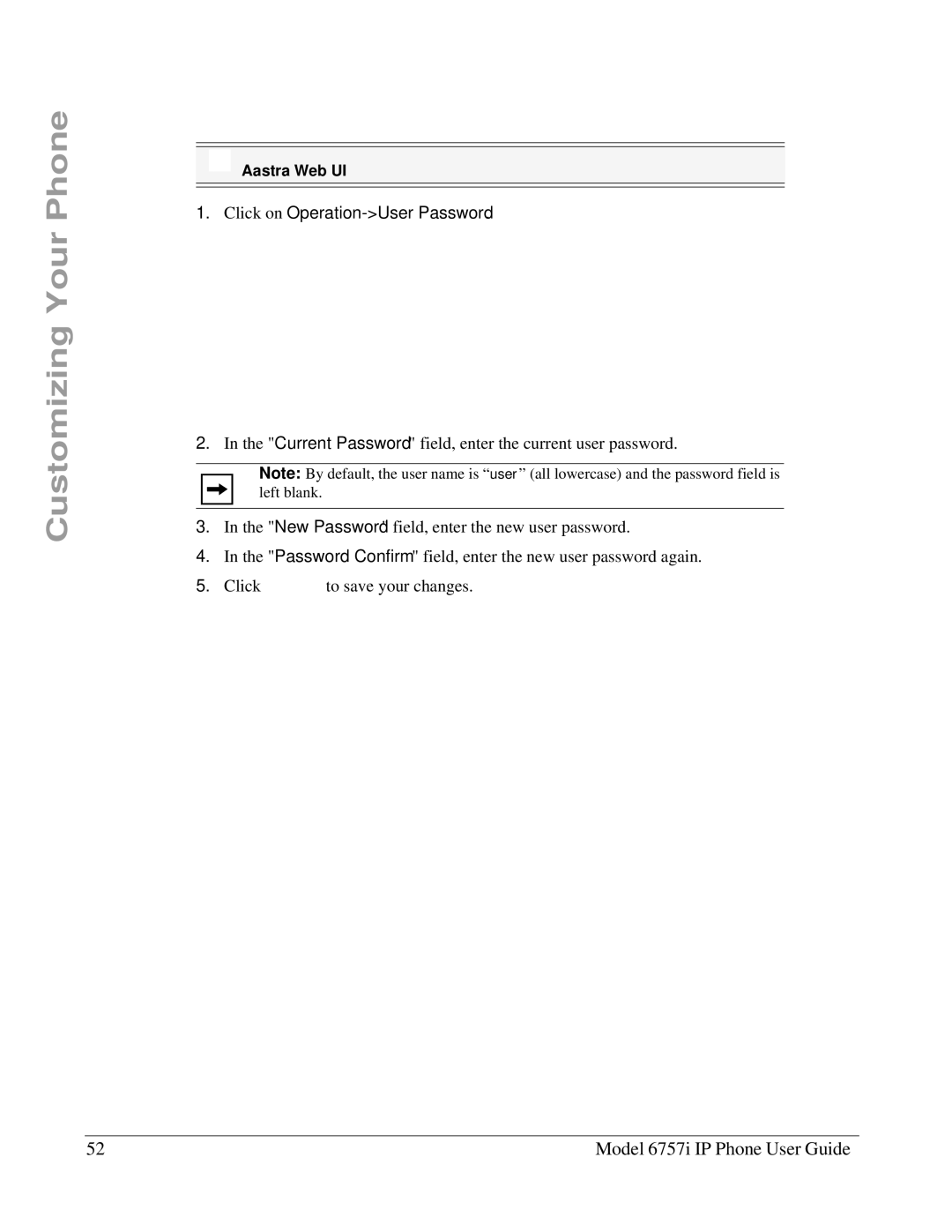 Aastra Telecom 6757I manual Click on Operation-User Password 