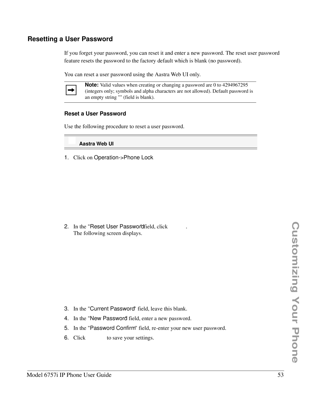 Aastra Telecom 6757I manual Resetting a User Password, Reset a User Password 