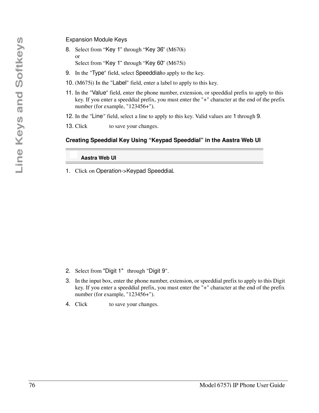 Aastra Telecom 6757I manual Click on Operation-Keypad Speeddial 