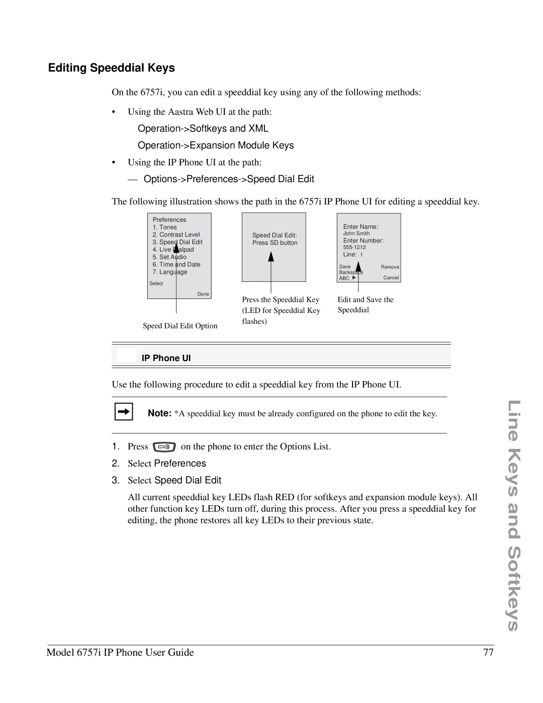 Aastra Telecom 6757I manual Editing Speeddial Keys, Select Preferences Select Speed Dial Edit 