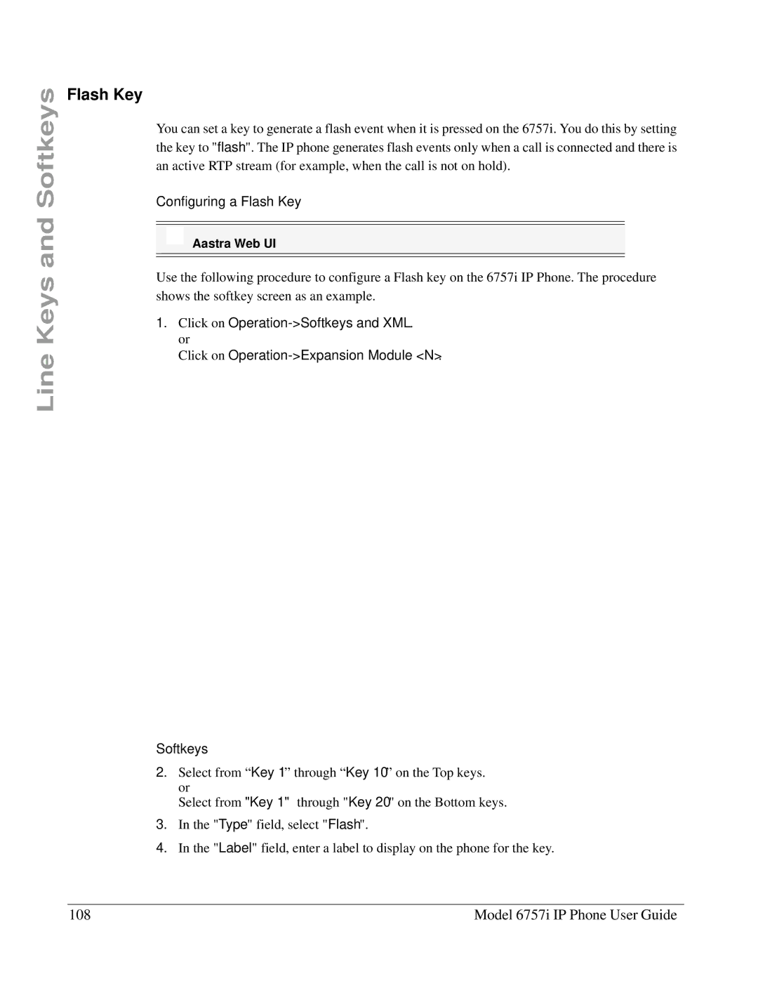 Aastra Telecom 6757I manual Model 6757i IP Phone User Guide, Configuring a Flash Key 