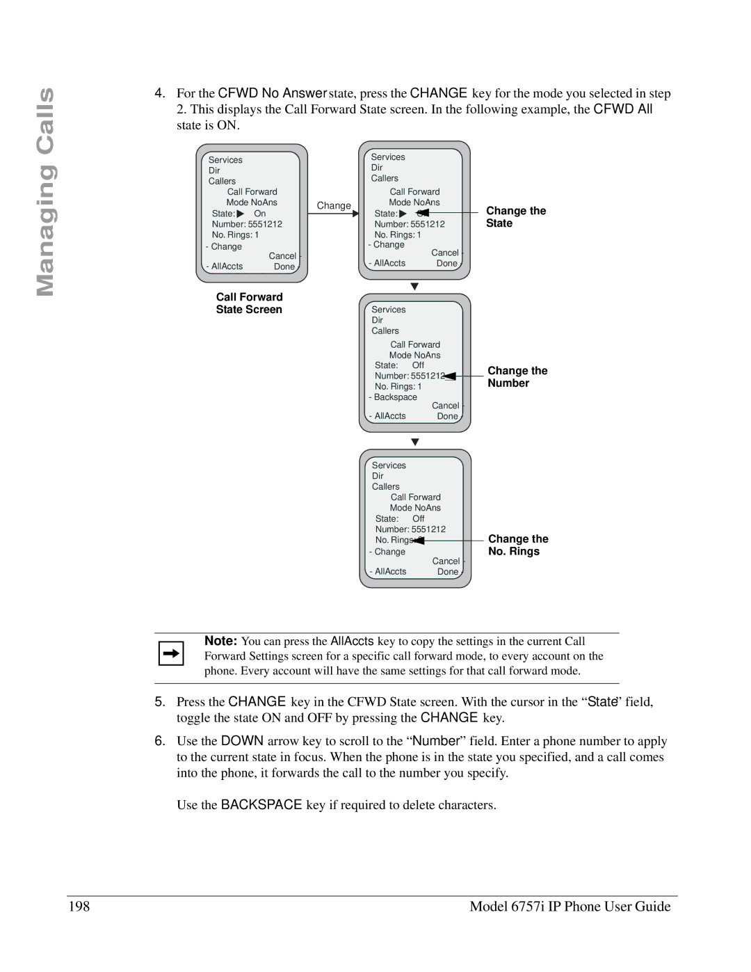 Aastra Telecom 6757I manual Model 6757i IP Phone User Guide, Call Forward State ScreenServices 