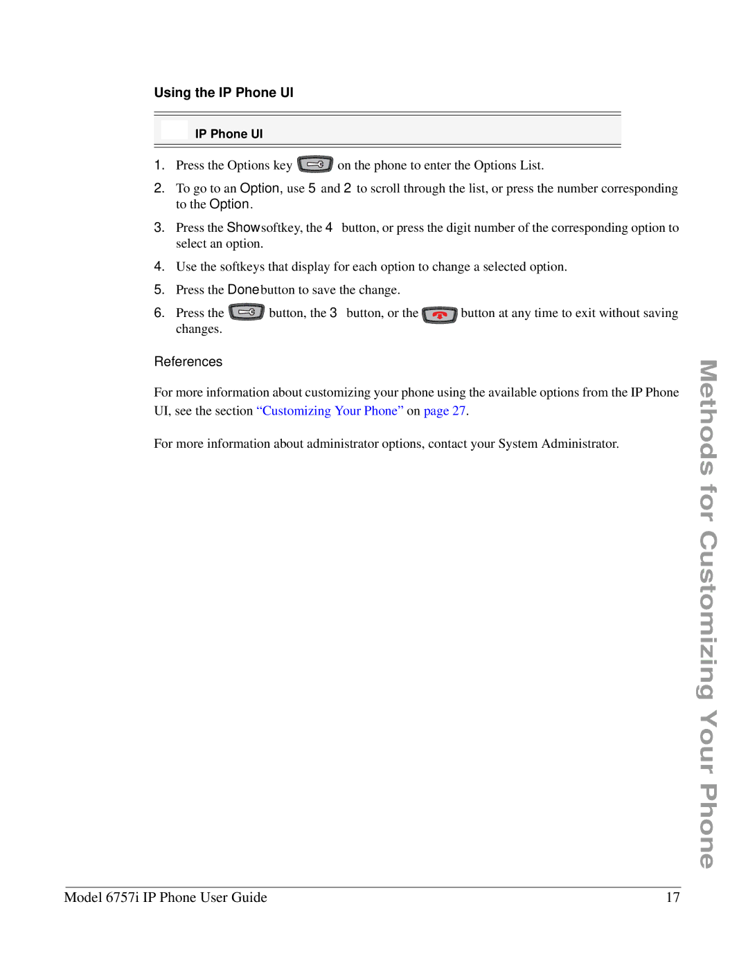 Aastra Telecom 6757I manual Using the IP Phone UI, References 