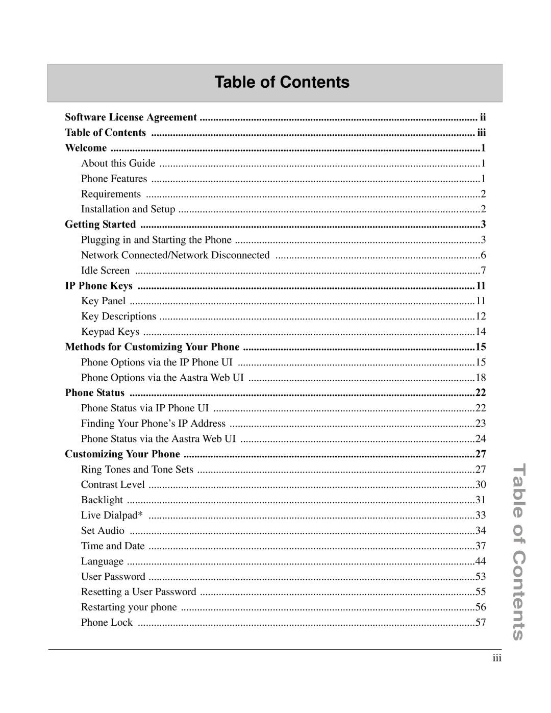 Aastra Telecom 6757I manual Table of Contents 