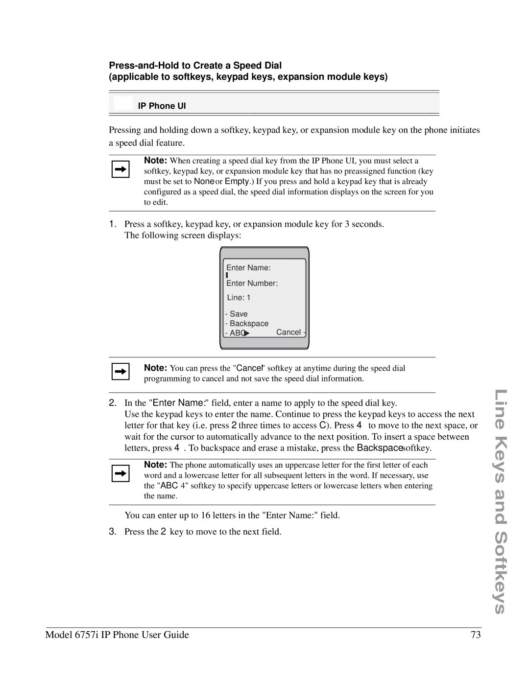 Aastra Telecom 6757I manual Enter Name Enter Number Line Save Backspace ABC Cancel 