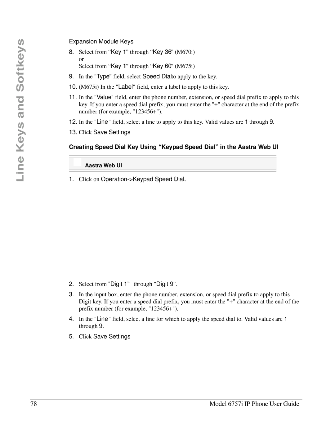 Aastra Telecom 6757I manual Click Save Settings, Click on Operation-Keypad Speed Dial 