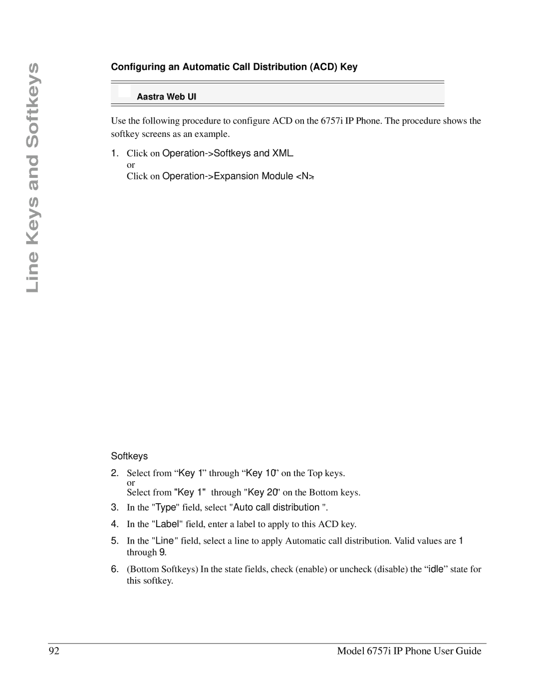 Aastra Telecom 6757I manual Configuring an Automatic Call Distribution ACD Key 