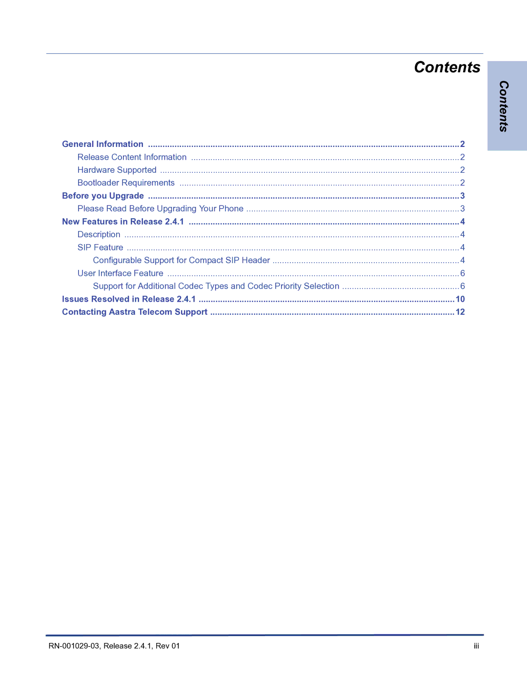 Aastra Telecom 675xi Series manual Contents 