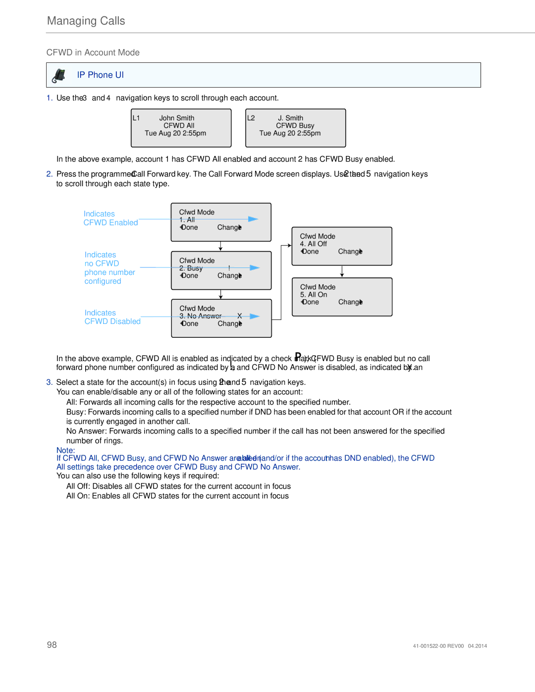 Aastra Telecom 6863i manual Cfwd in Account Mode, Cfwd Disabled 