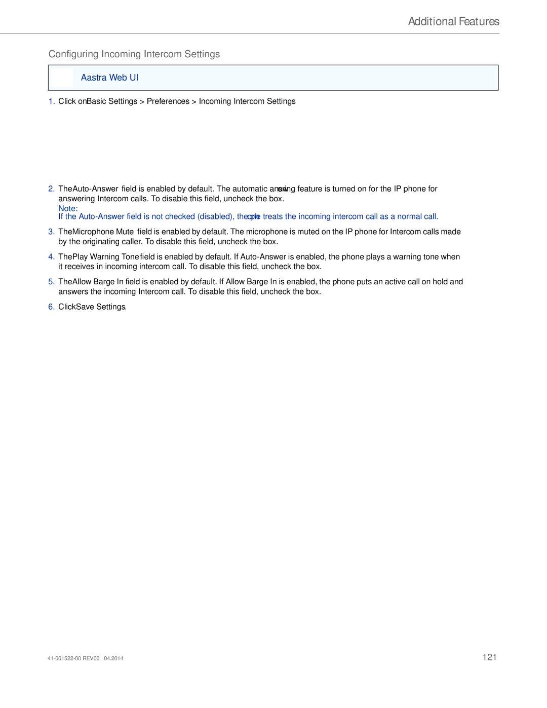 Aastra Telecom 6863i manual Configuring Incoming Intercom Settings 