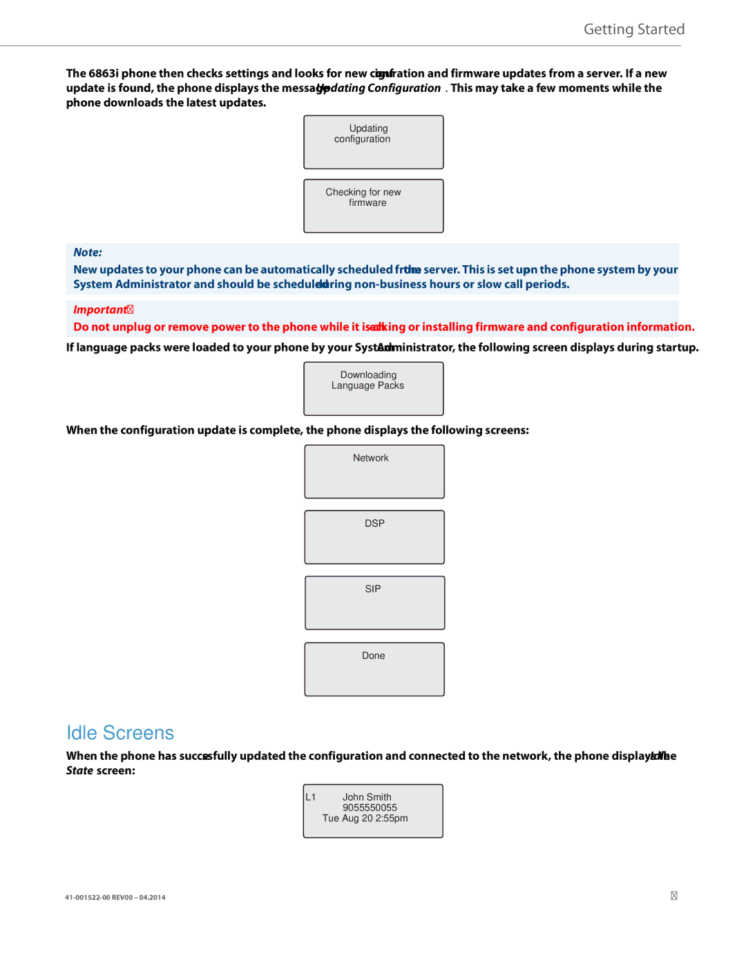 Aastra Telecom 6863i manual Idle Screens, Getting Started 