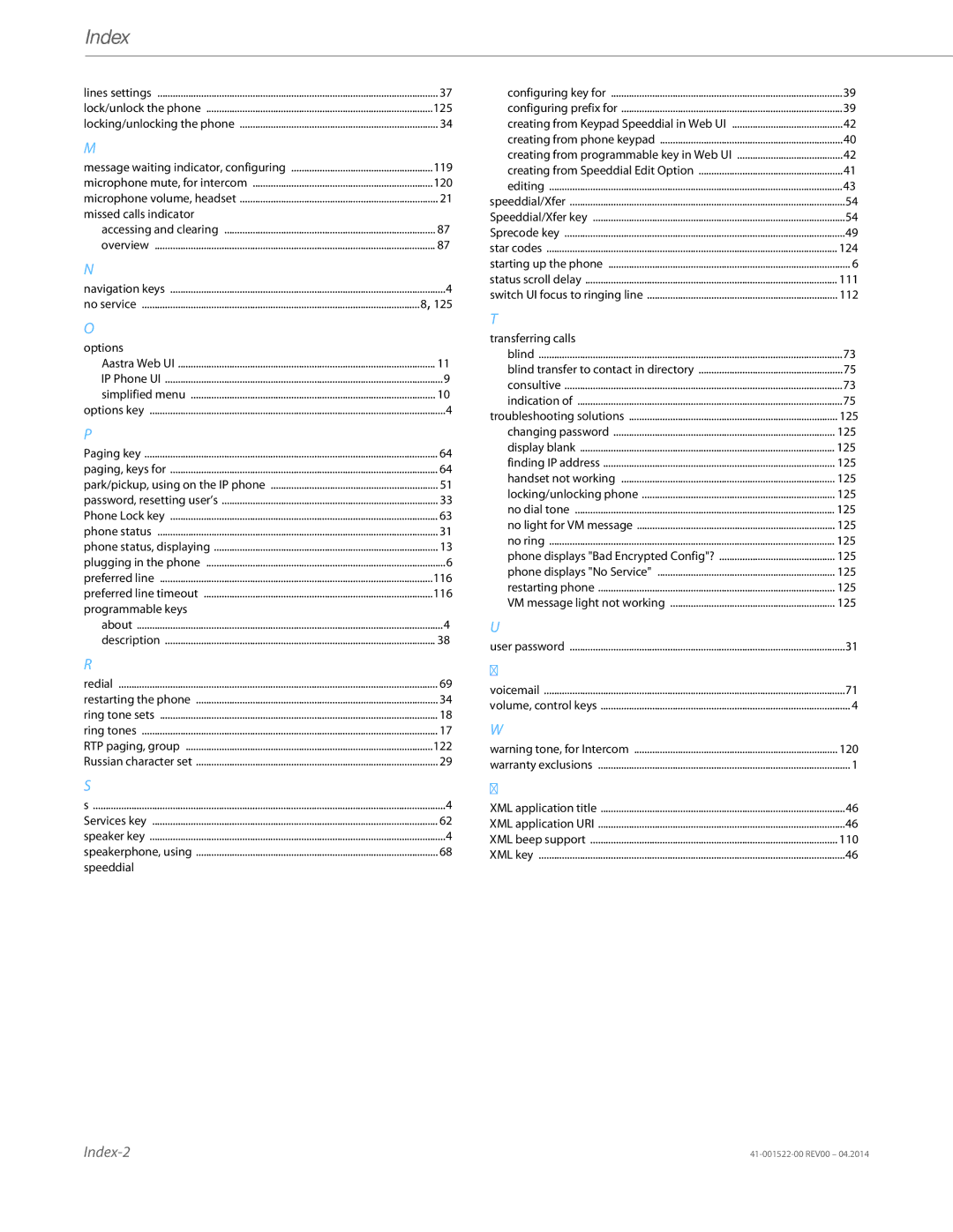 Aastra Telecom 6863i manual Index 