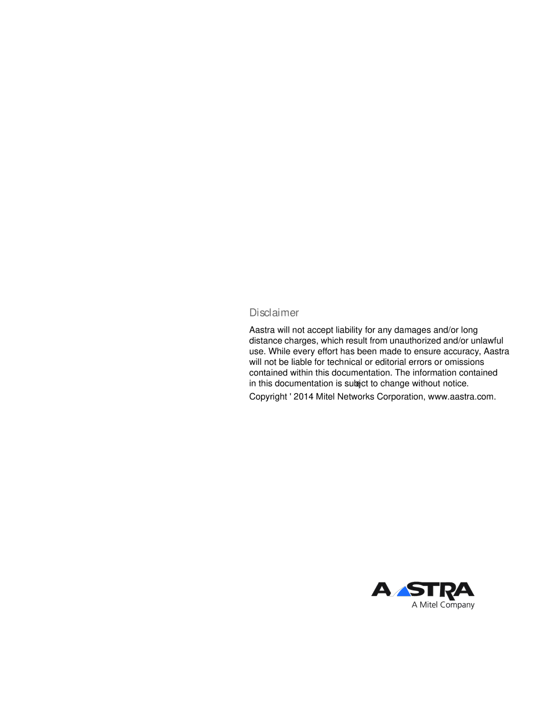 Aastra Telecom 6863i manual Disclaimer 