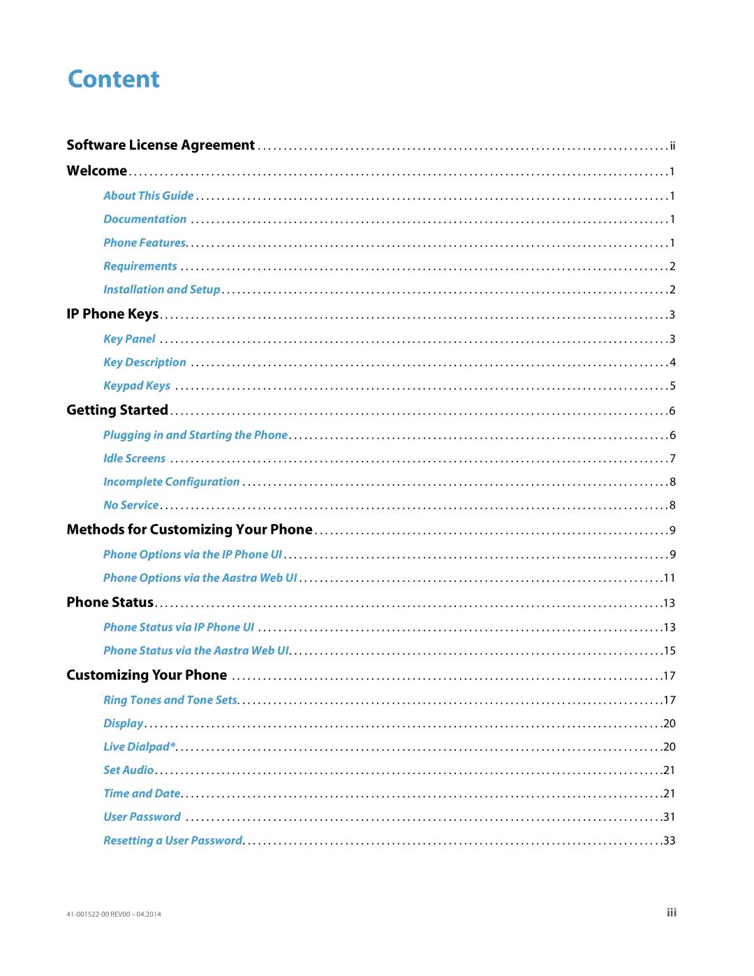 Aastra Telecom 6863i manual Content 