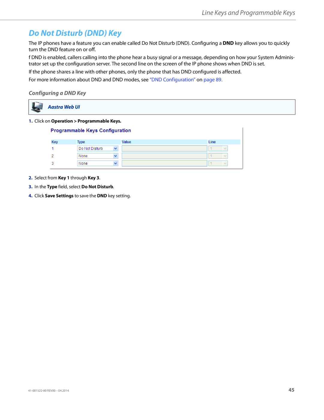 Aastra Telecom 6863i manual Do Not Disturb DND Key, Configuring a DND Key 